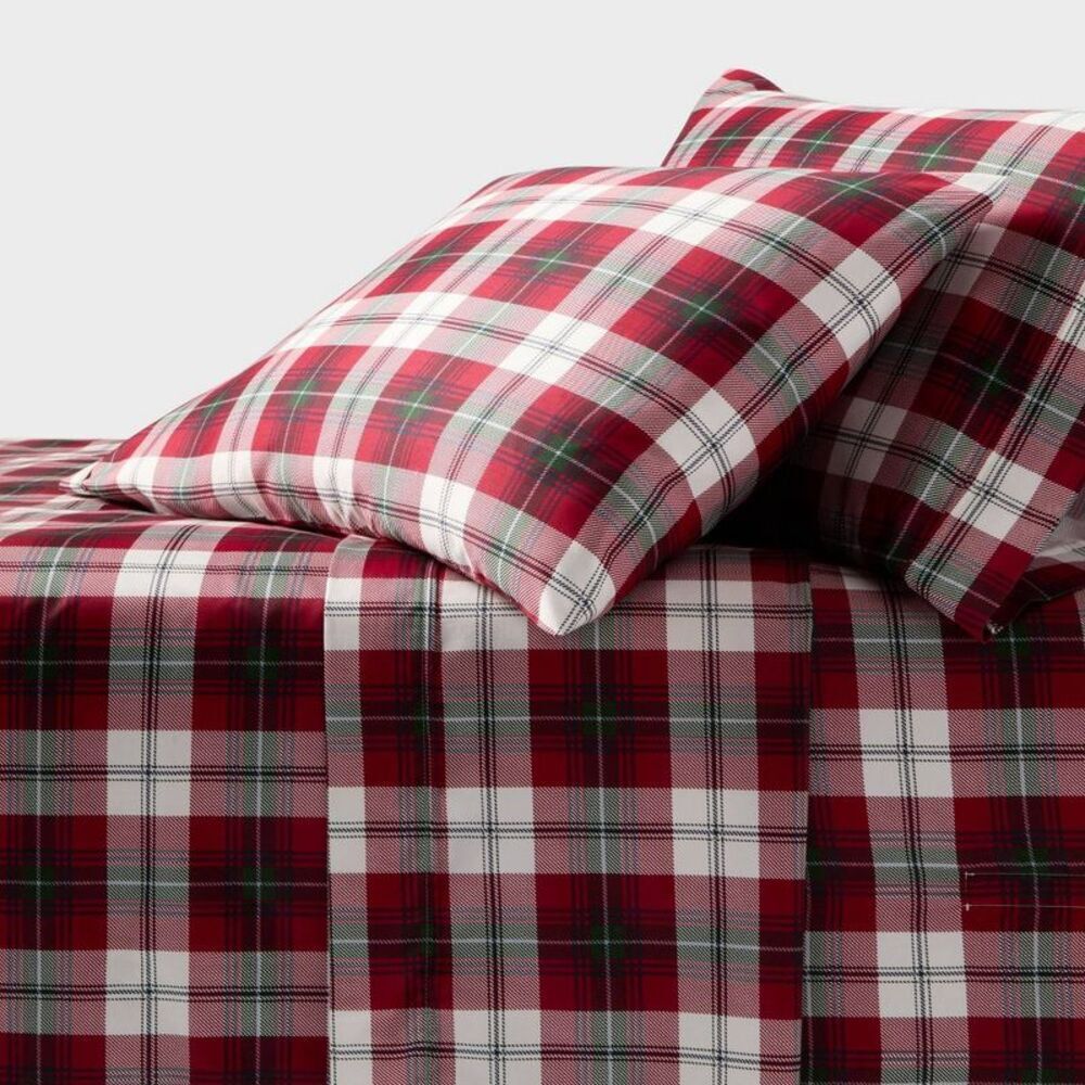 King 400 Thread Count Holiday Performance Sheet Set Red Plaid - Threshold
